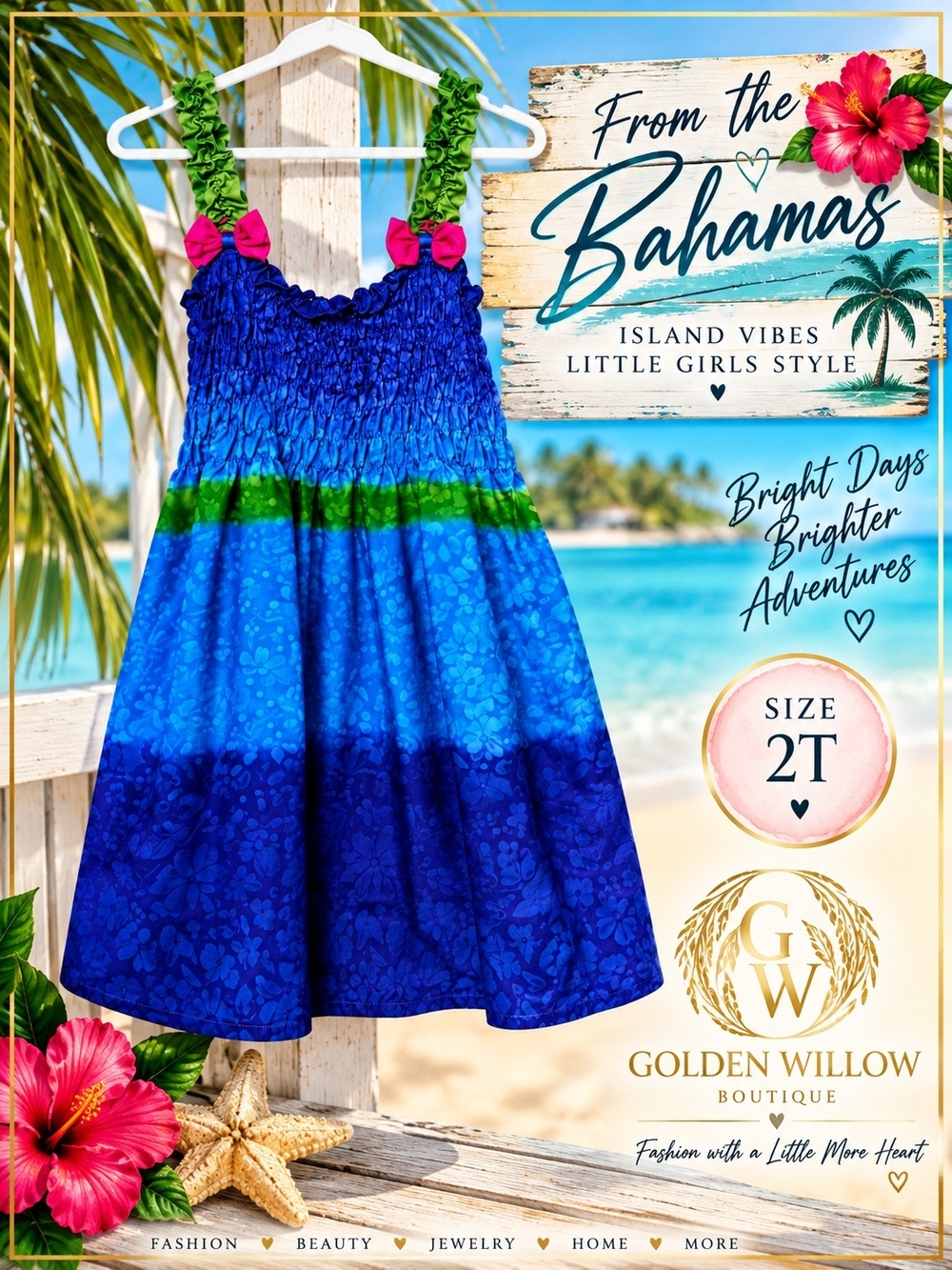 Girls' Blue Green Ruffled Strap Dress